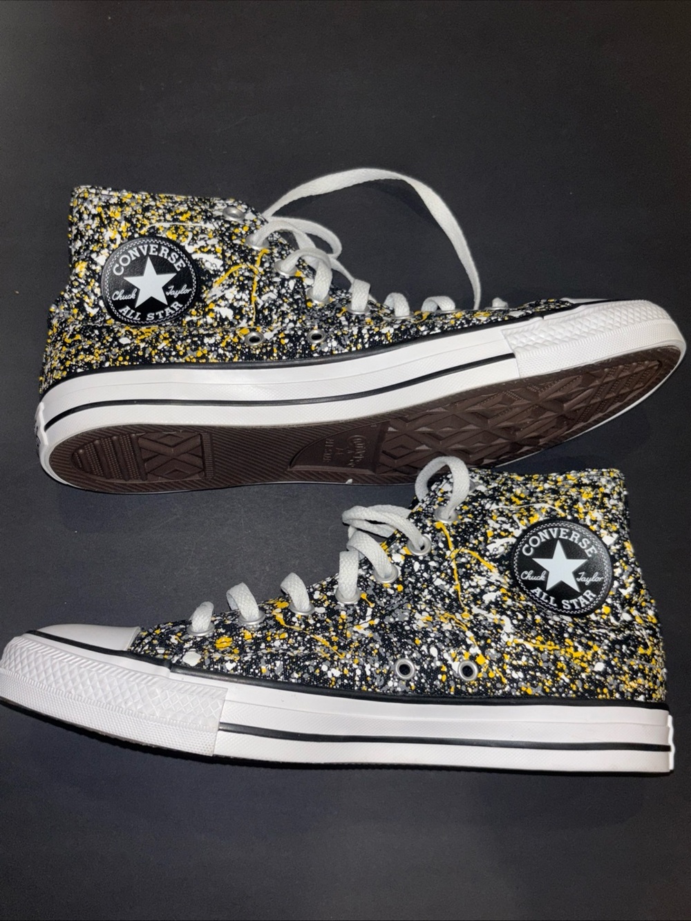 Converse High-Top Canvas Sneakers in Black/Yellow Paint-Splatter - Picture 2 of 7